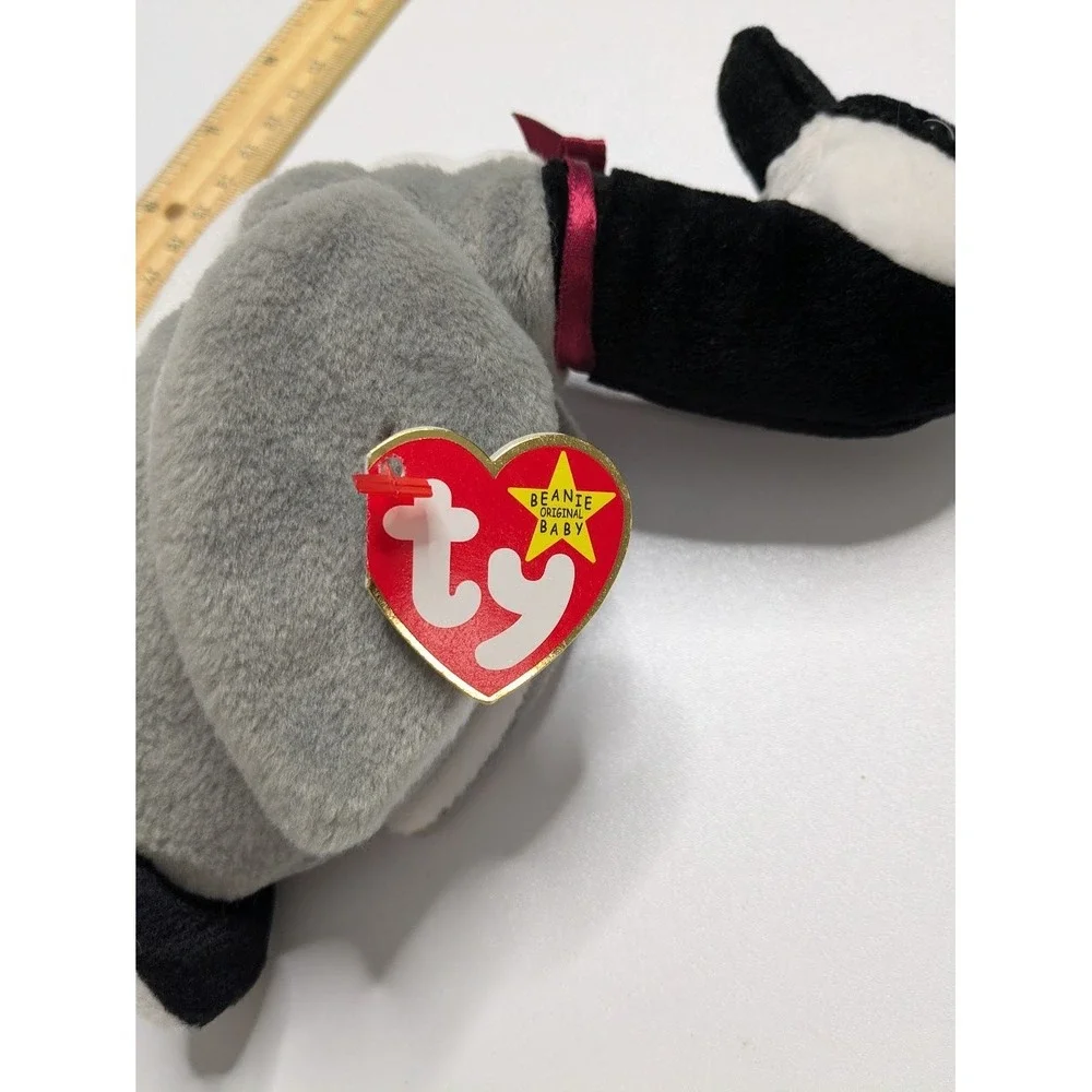 1998 Ty Beanie Babies Canada Goose Loosy Gray Black White Ribbon Plush Small